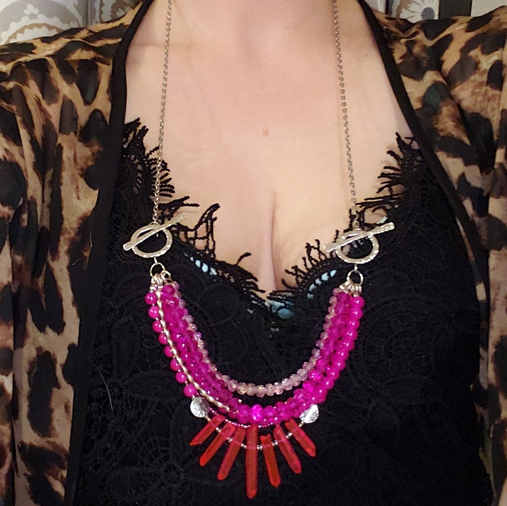Handmade jewelry, shades of pink necklace, silver - Picture 3 of 5